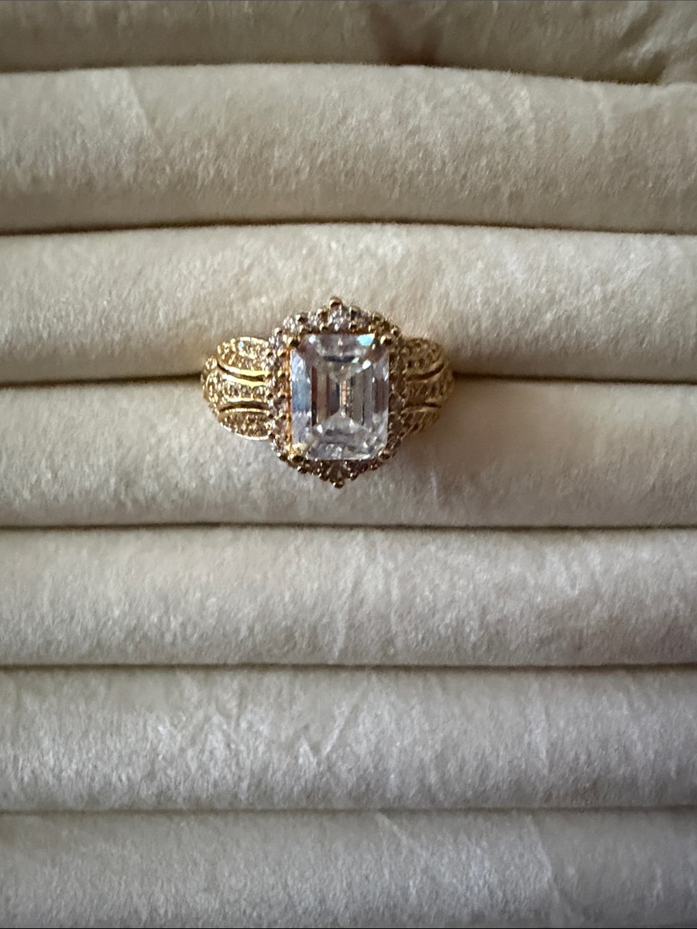 Adjustable 18K gold plated 3.0 ctw VVS moissanite Emerald-Cut Statement Ring
